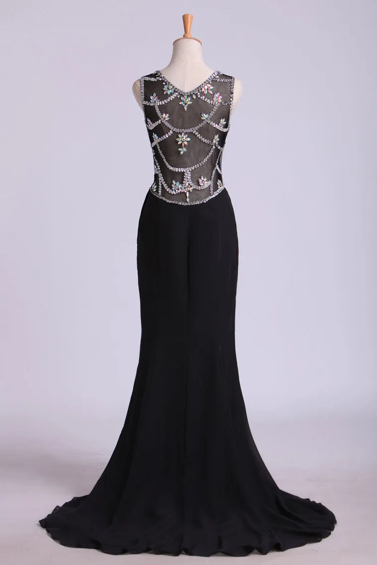 2024 New Arrival Prom Dresses Scoop Neckline Sheath Chiffon