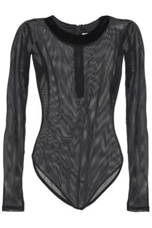 Alix Velvet Trimmed Mesh Bodysuit