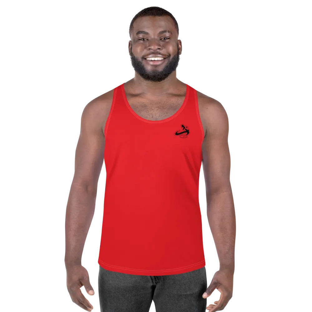 Athletic Apparatus Red 1 Black logo White stitch Unisex Tank Top