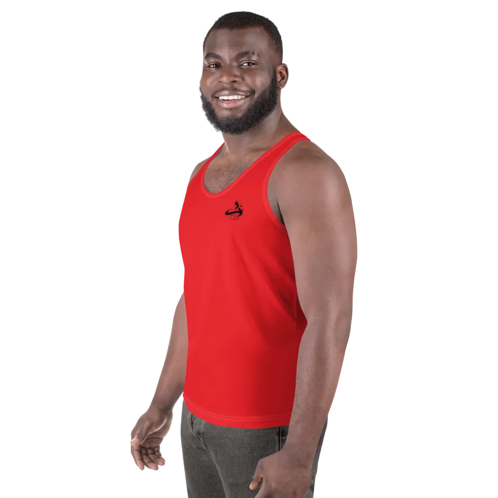 Athletic Apparatus Red 1 Black logo White stitch Unisex Tank Top