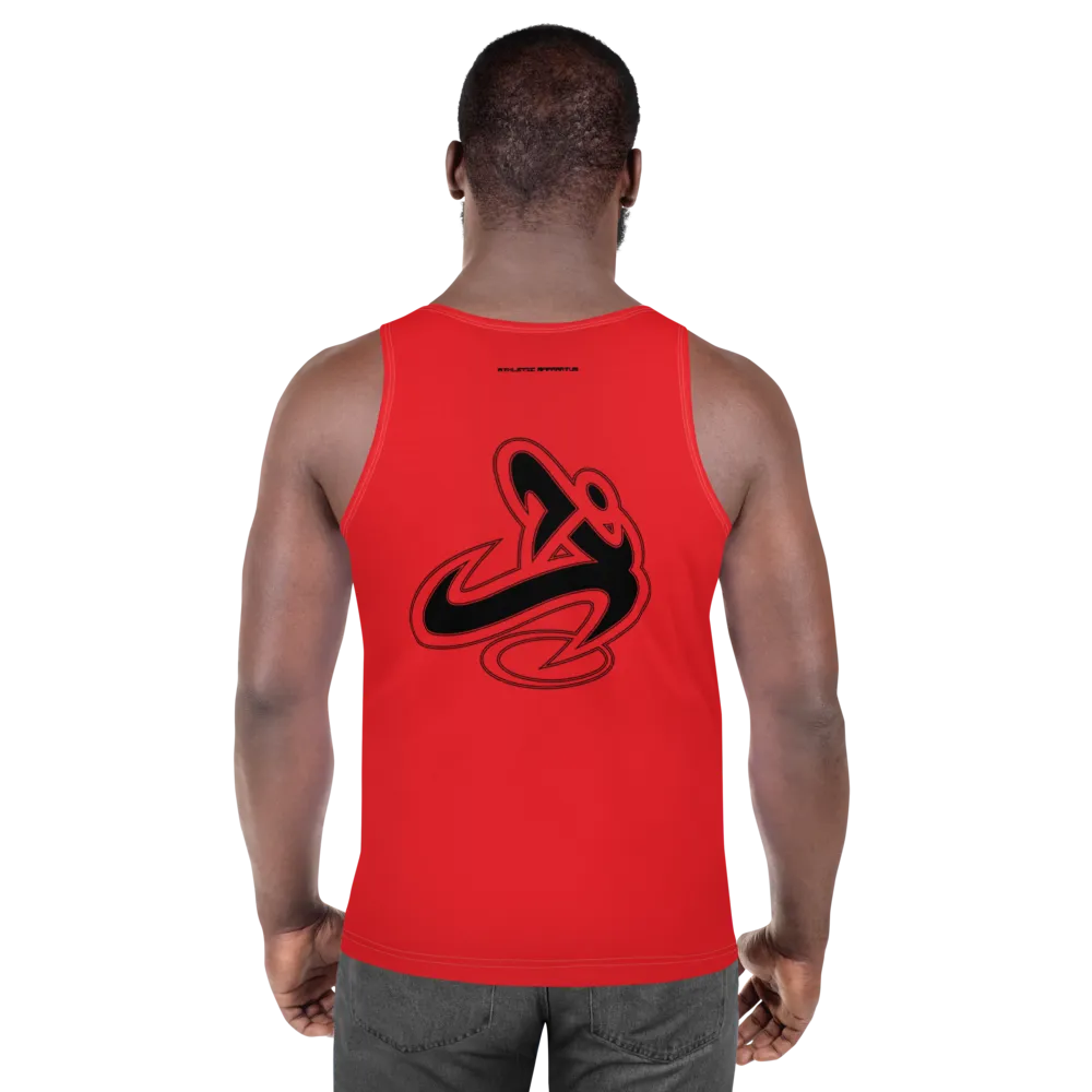 Athletic Apparatus Red 1 Black logo White stitch Unisex Tank Top