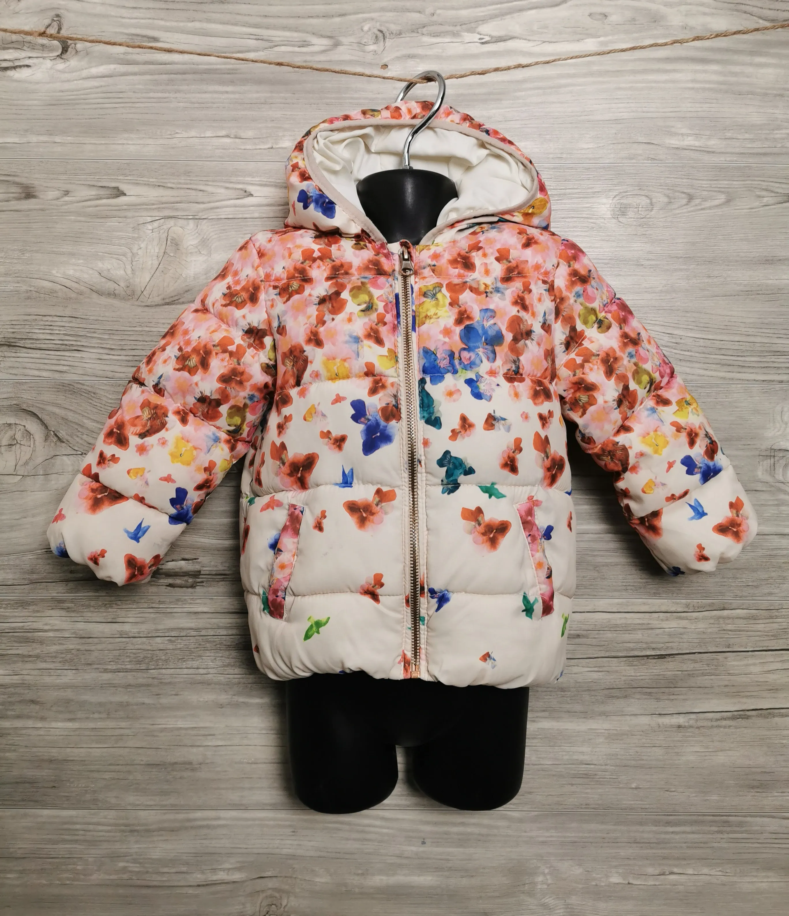 BABY GIRL SIZE 18/24 MONTHS - ZARA BabyGirl Collection, Floral Puffer Jacket VGUC B28