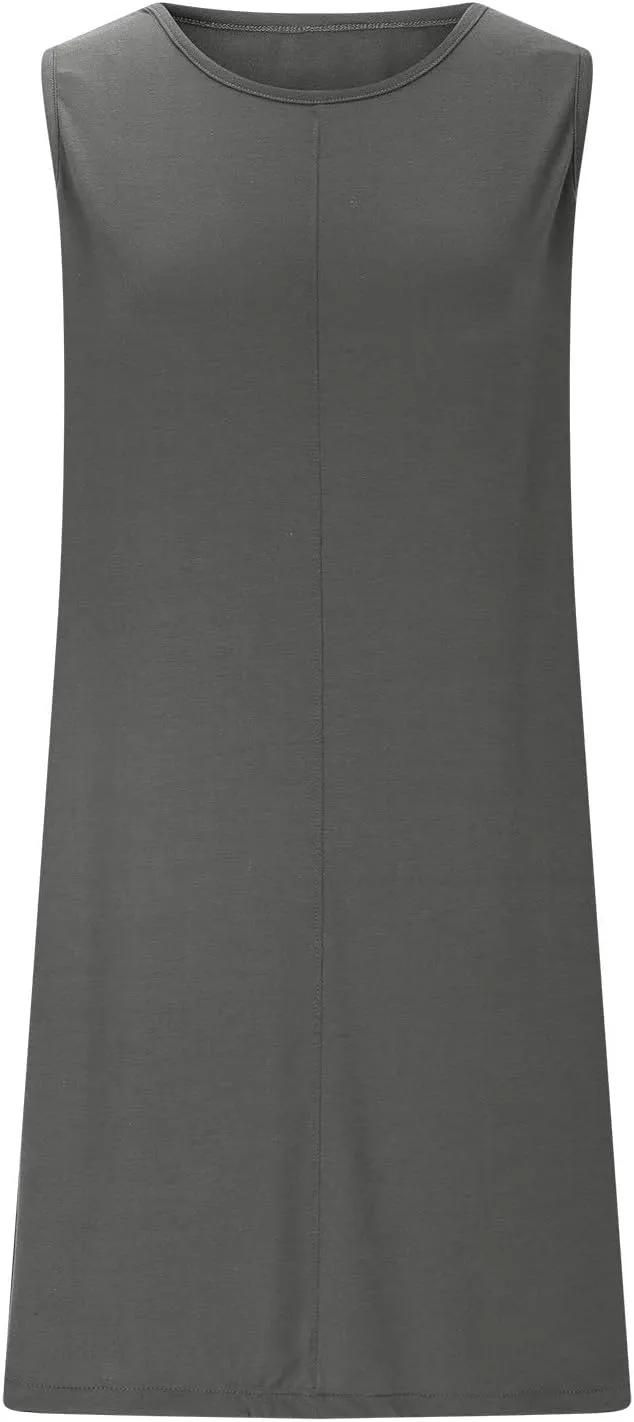 Backless Mini Dress Women 2025 Sleeveless Crewneck Solid Color Loose Summer Casual Sexy Open Back Vacation Outfits