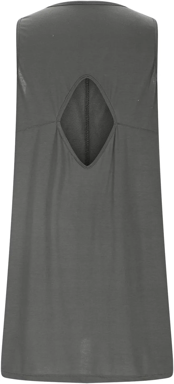 Backless Mini Dress Women 2025 Sleeveless Crewneck Solid Color Loose Summer Casual Sexy Open Back Vacation Outfits