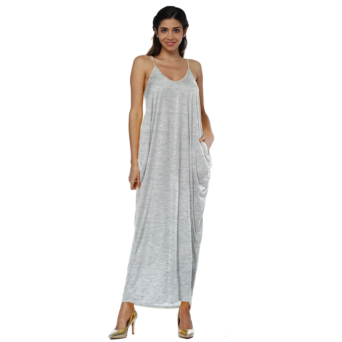Backless Spaghetti Straps Scoop Long Beach Dress