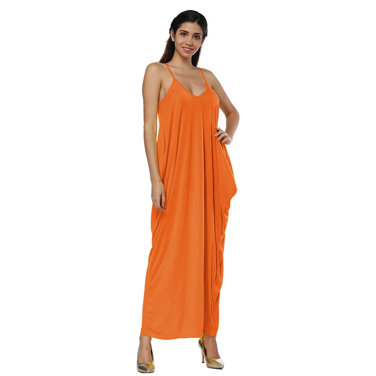 Backless Spaghetti Straps Scoop Long Beach Dress