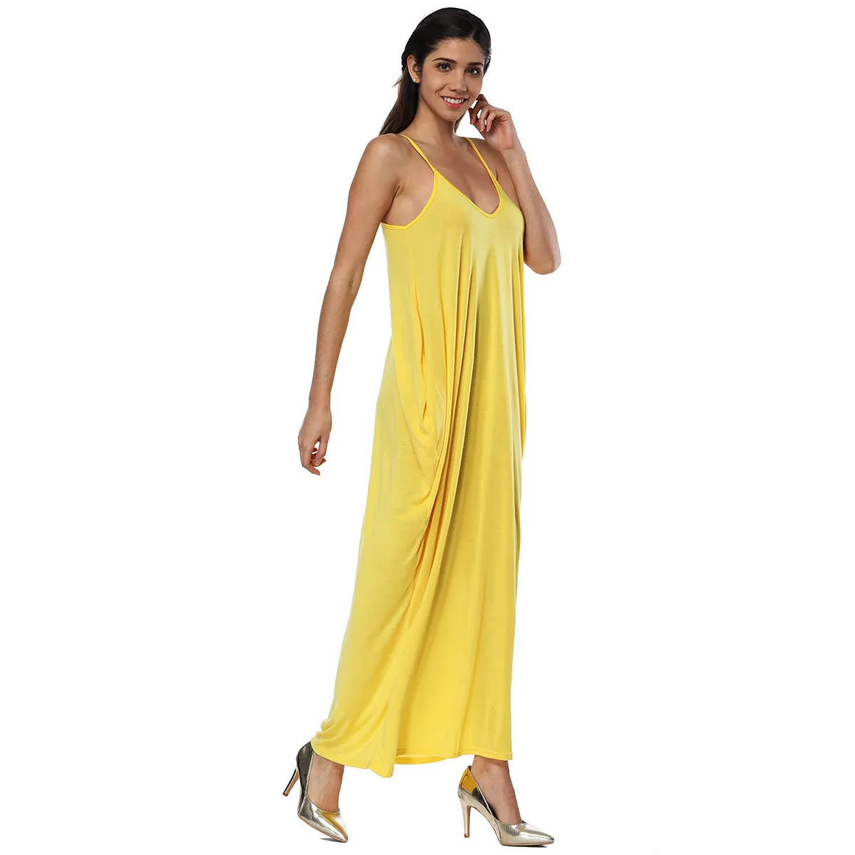 Backless Spaghetti Straps Scoop Long Beach Dress