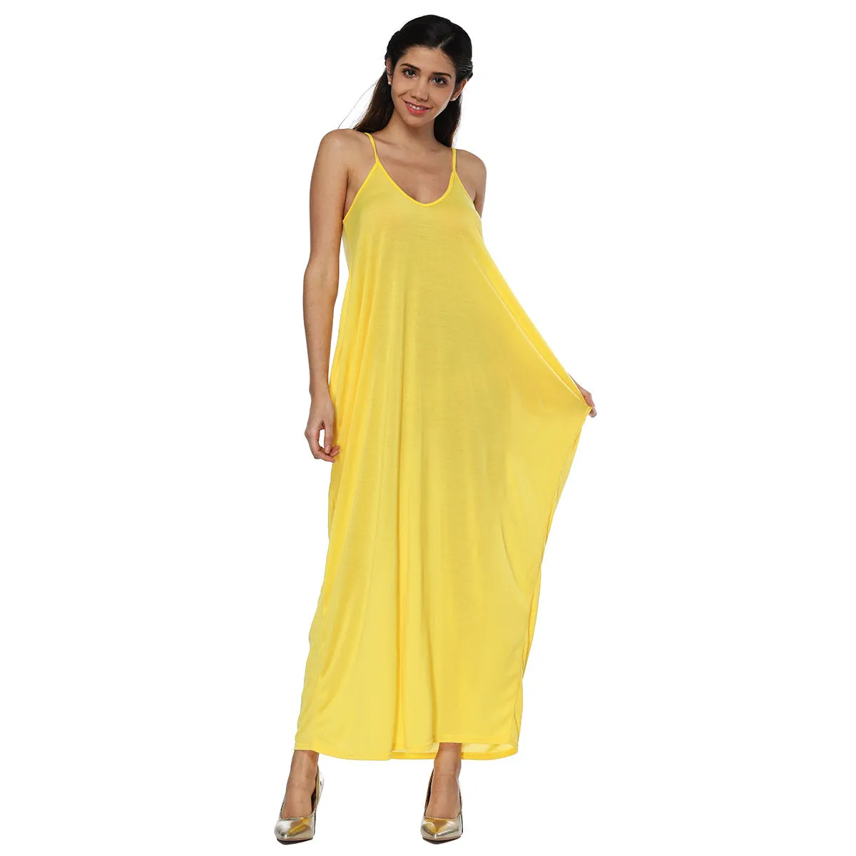 Backless Spaghetti Straps Scoop Long Beach Dress