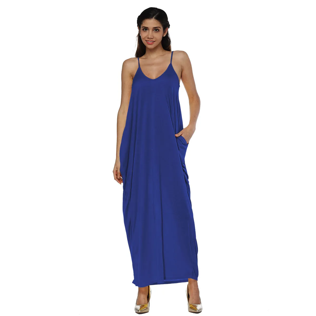 Backless Spaghetti Straps Scoop Long Beach Dress