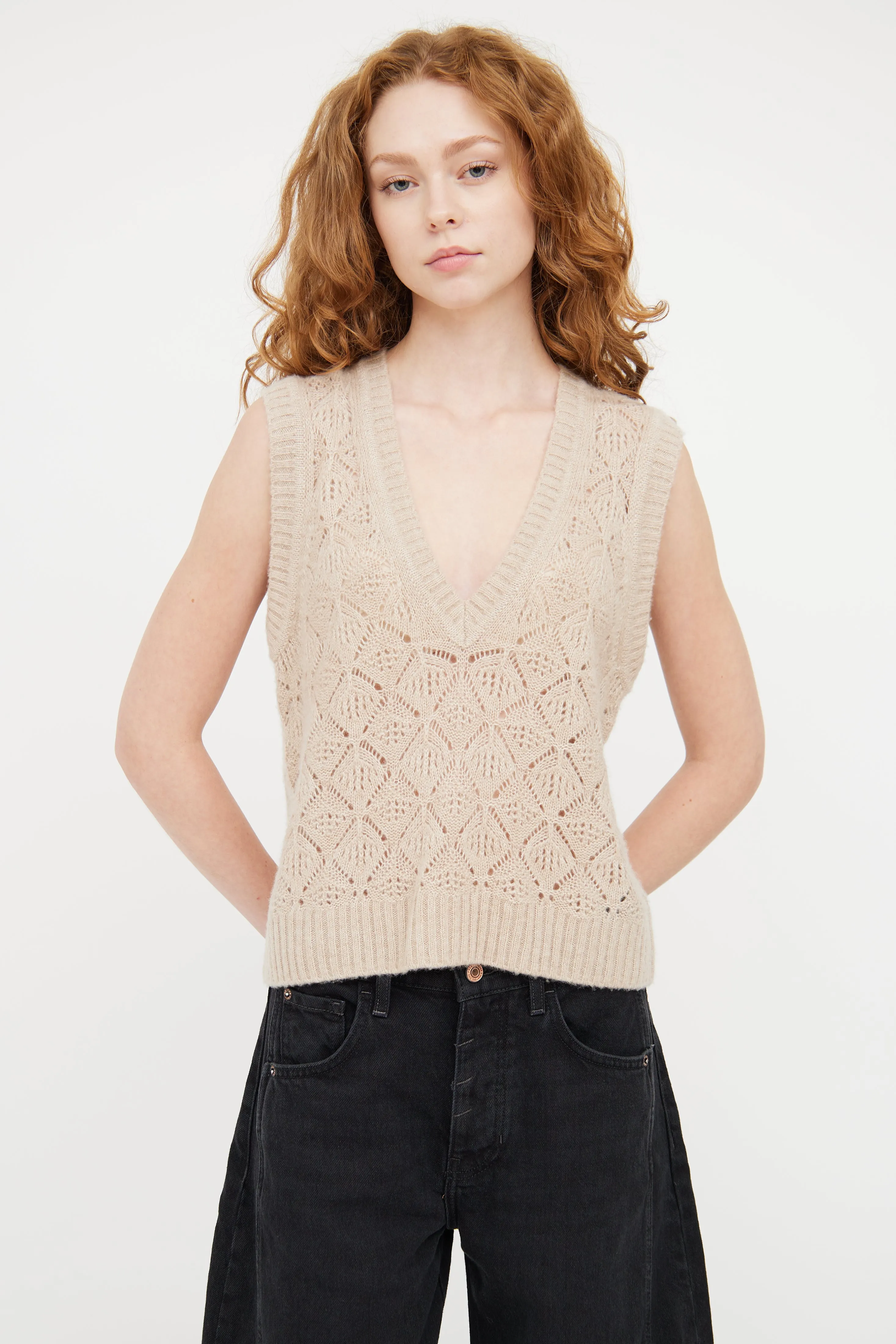 Beige Wool Knit Vest