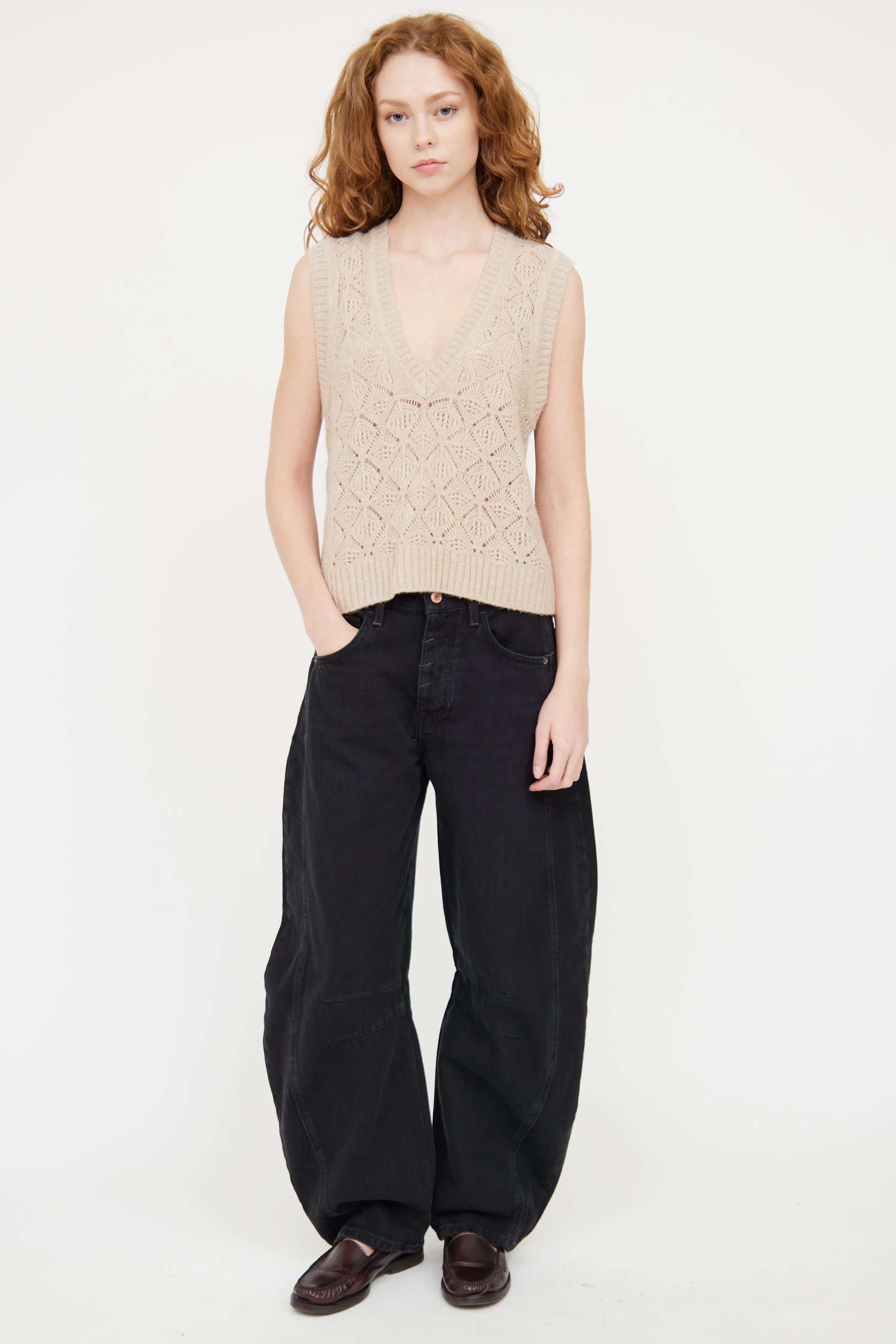 Beige Wool Knit Vest