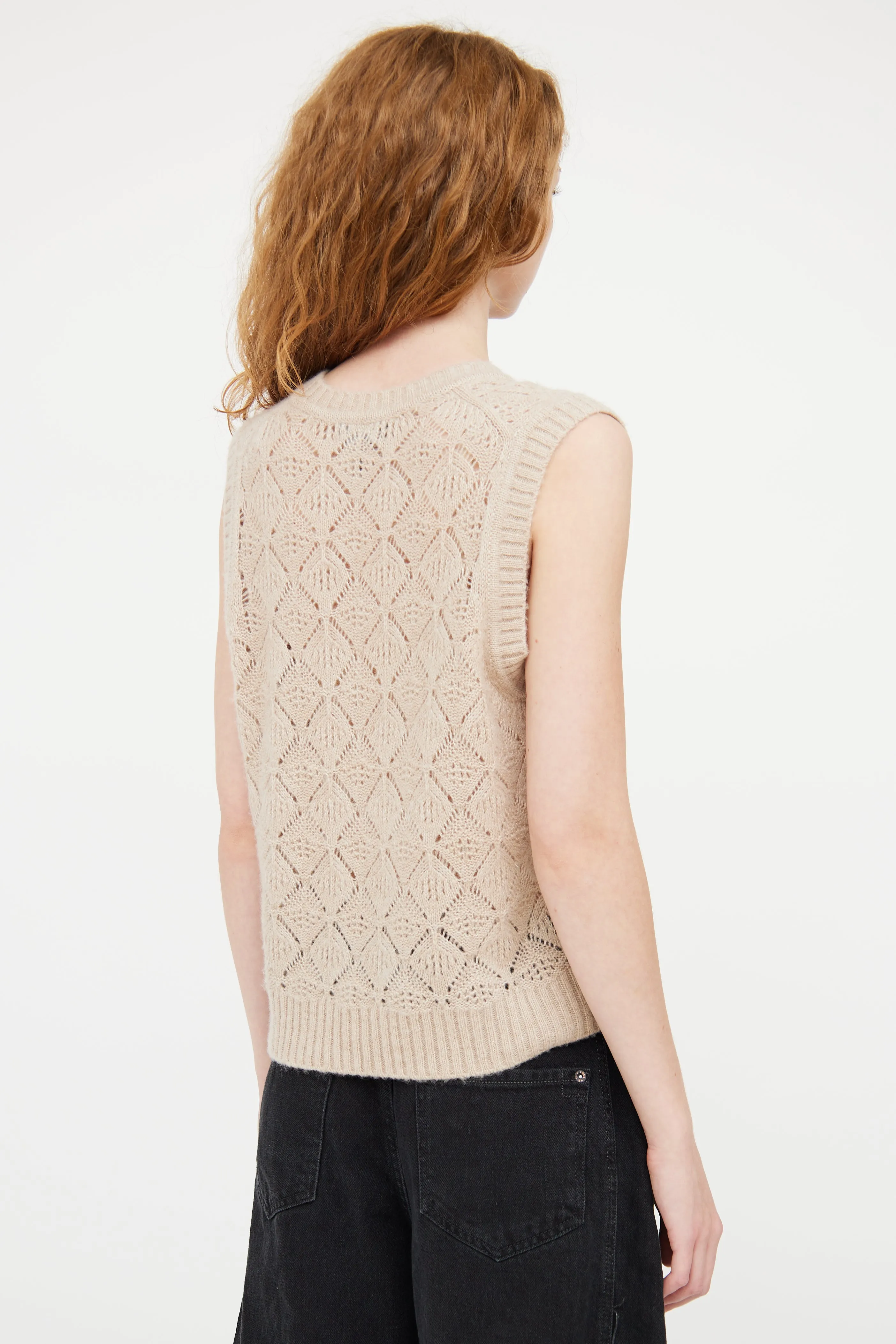 Beige Wool Knit Vest