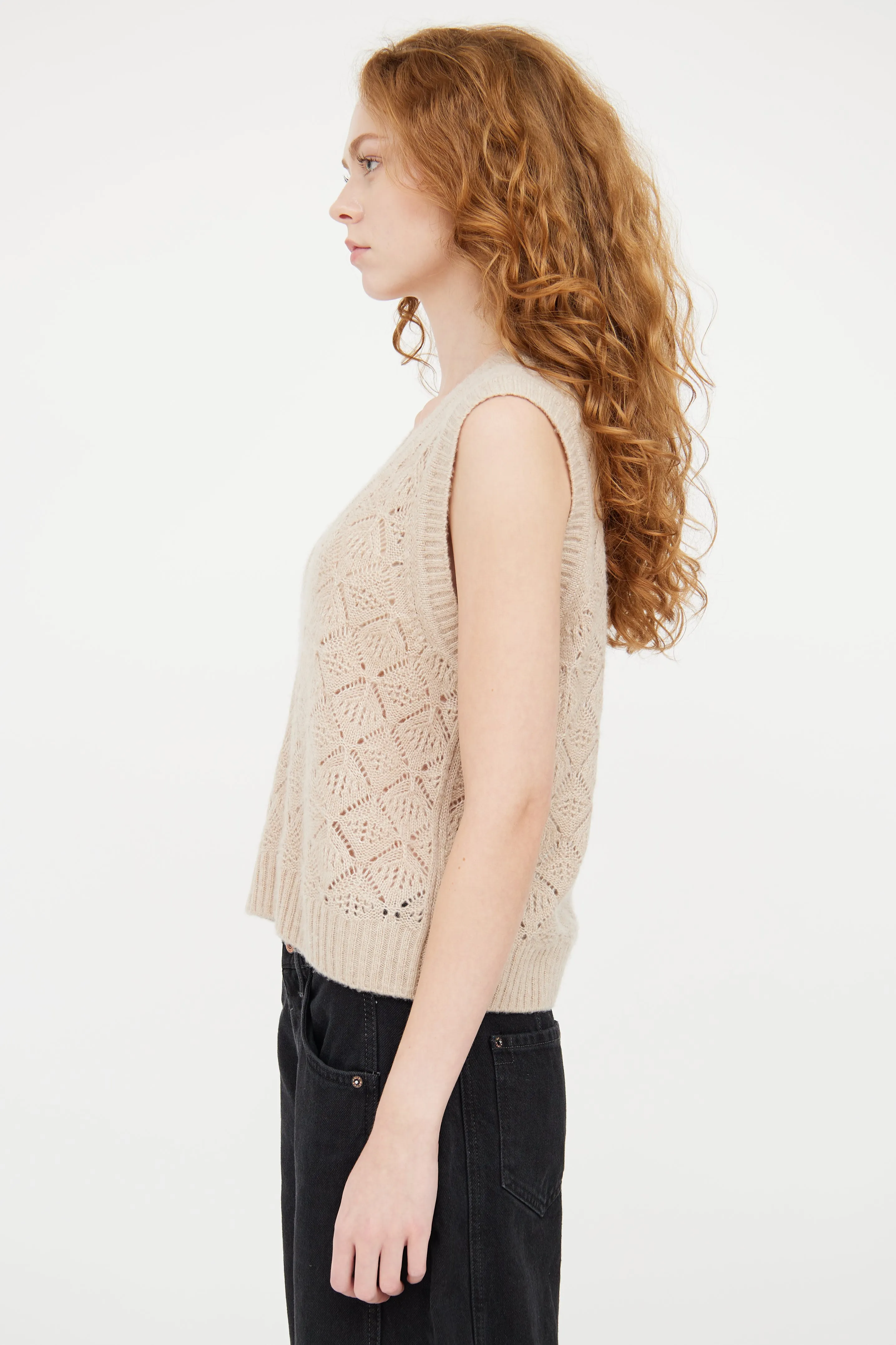 Beige Wool Knit Vest