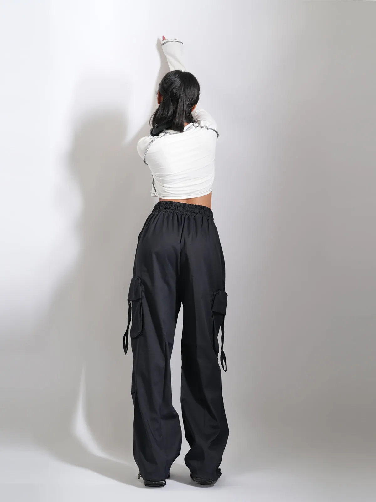 Black Cubed Pocket Baggy Parachute Pants