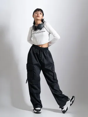 Black Cubed Pocket Baggy Parachute Pants