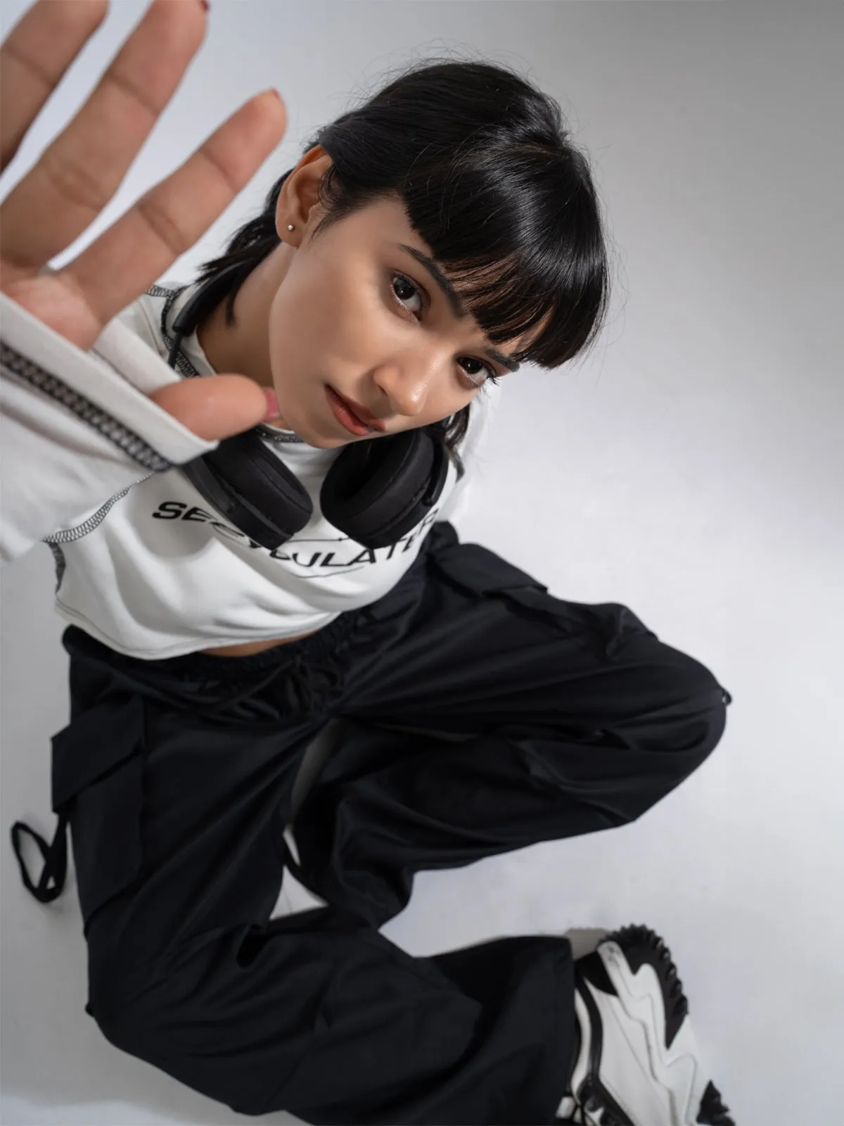 Black Cubed Pocket Baggy Parachute Pants