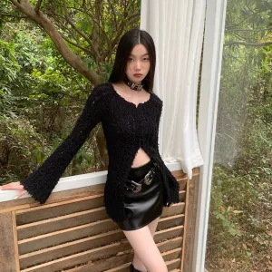 Black Sweater Women's Design Sense Niche Short Long Sleeve