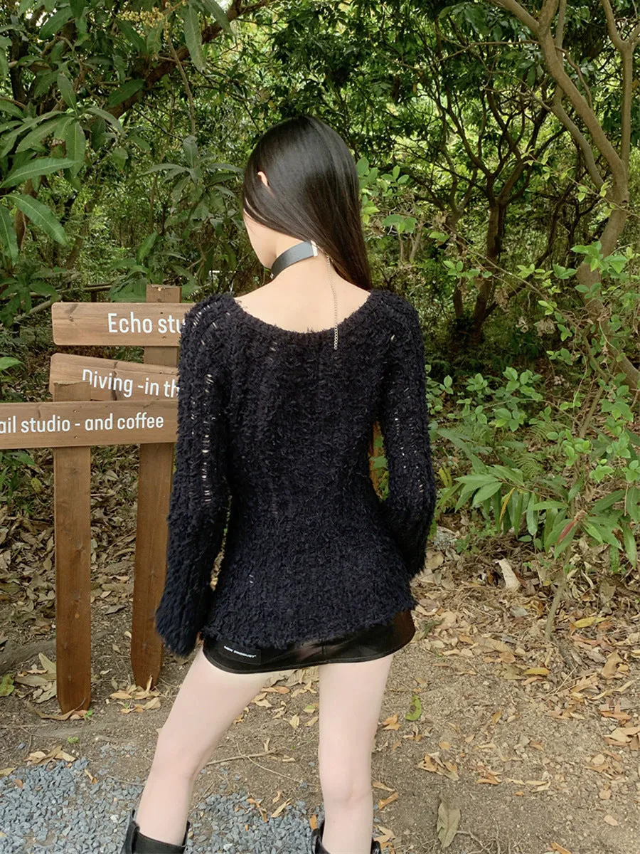 Black Sweater Women's Design Sense Niche Short Long Sleeve