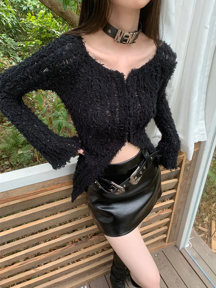Black Sweater Women's Design Sense Niche Short Long Sleeve