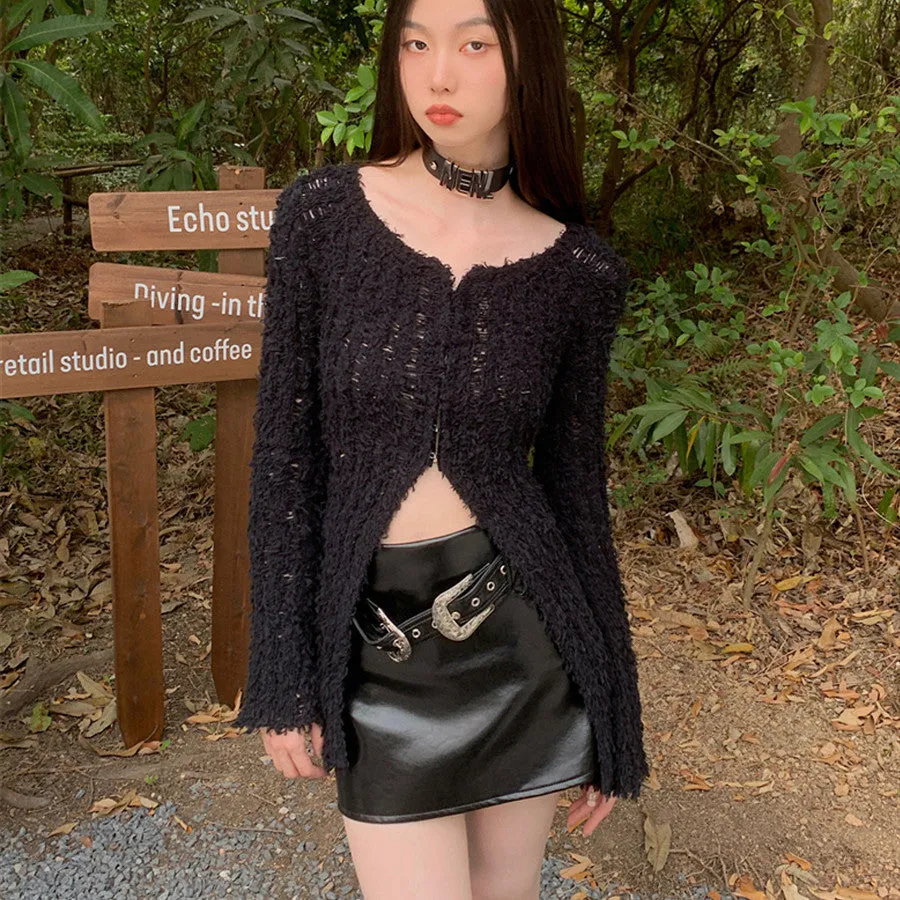 Black Sweater Women's Design Sense Niche Short Long Sleeve