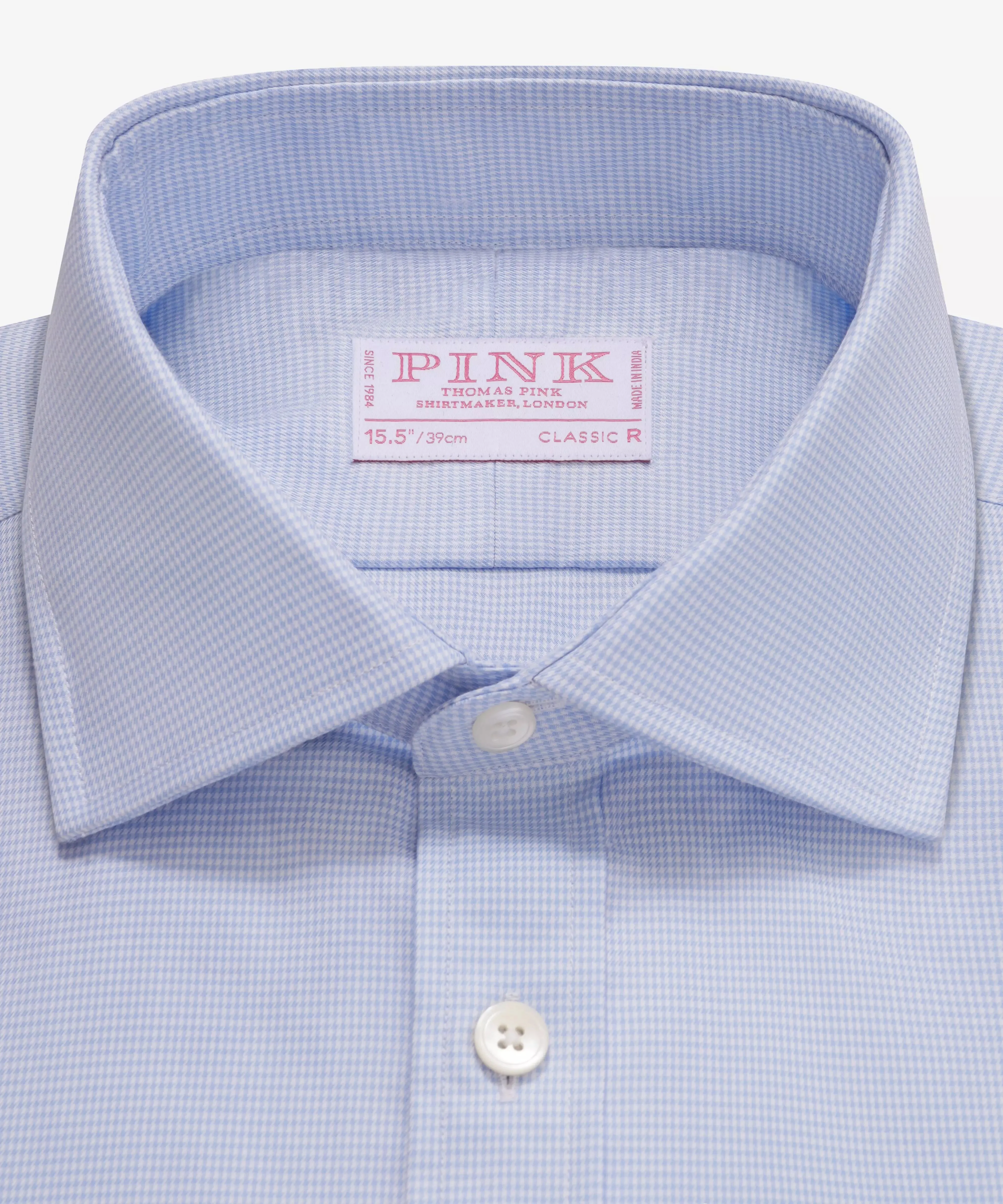 Blue & White Classic Fit Micro Puppytooth Dress Shirt