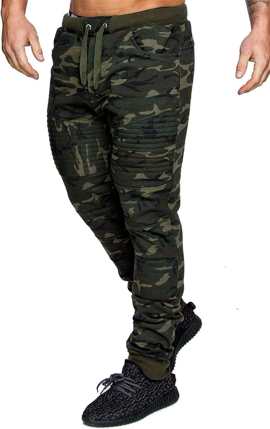 Camo Pants Men Tactical Sweatpants Outdoor Sweat Pants Casual Slim Fit Straight Leg Trousers Cozy Slacks with Pocket