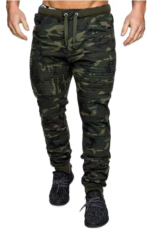 Camo Pants Men Tactical Sweatpants Outdoor Sweat Pants Casual Slim Fit Straight Leg Trousers Cozy Slacks with Pocket