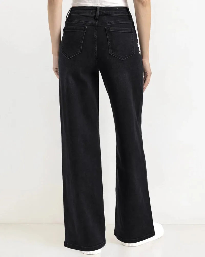Casual Mid-Rise Belt Pocket Wide Leg Jeans