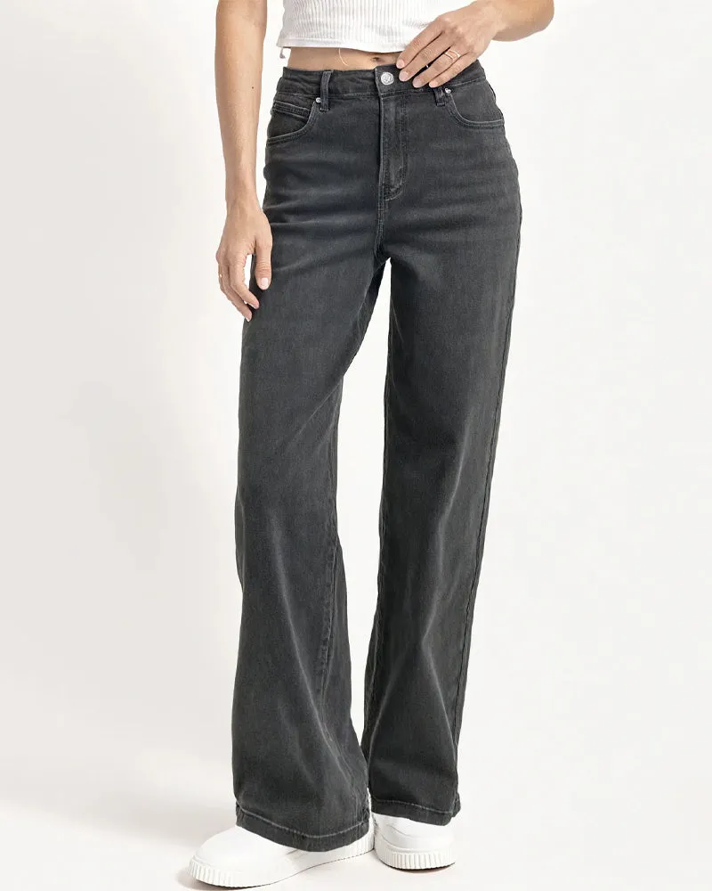Casual Mid-Rise Belt Pocket Wide Leg Jeans