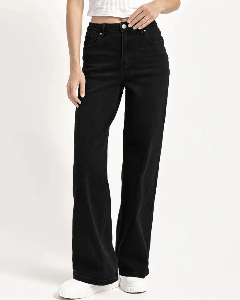 Casual Mid-Rise Belt Pocket Wide Leg Jeans