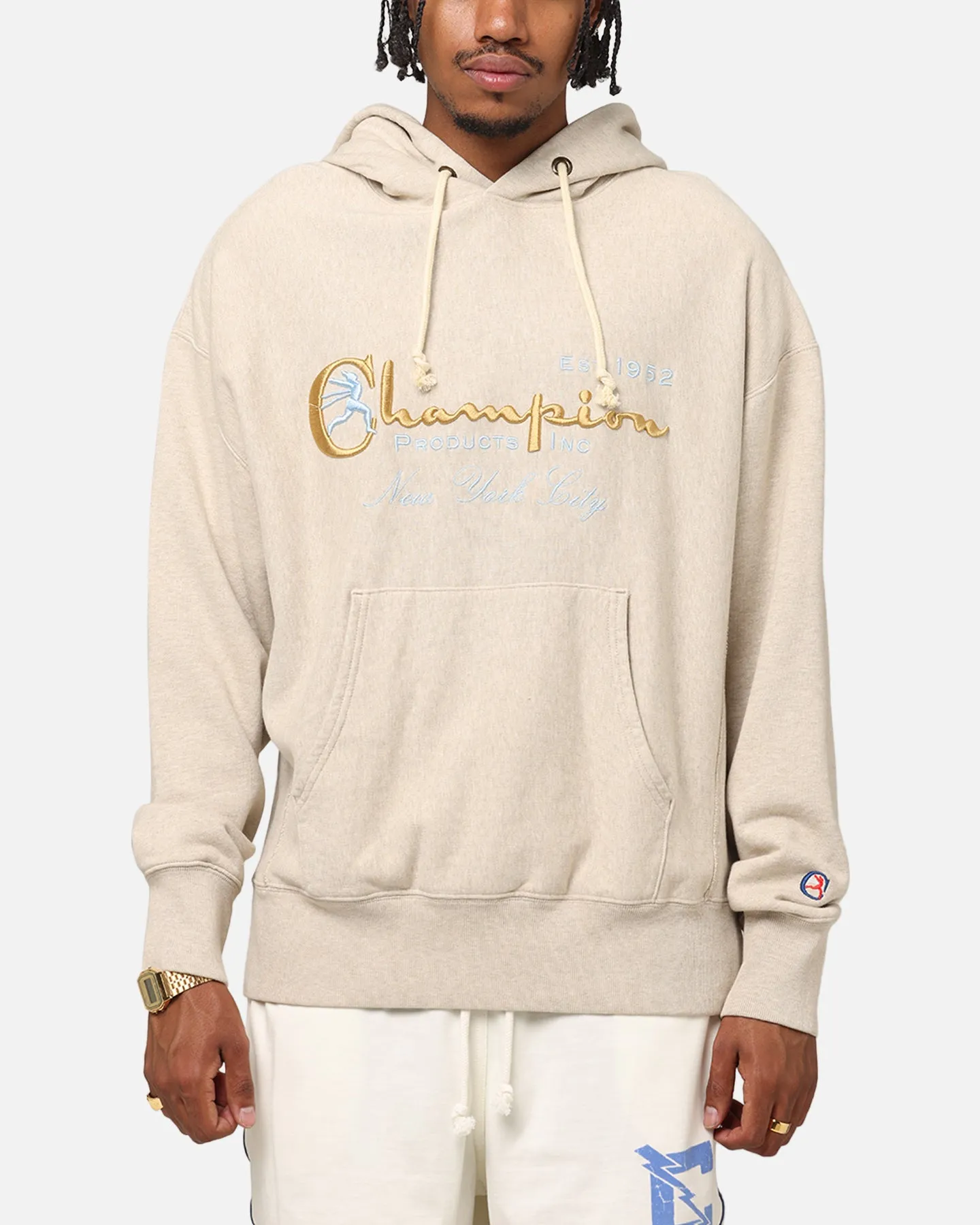 Champion Vintage Logo Sweatshirt Hoodie Oatmeal Heather