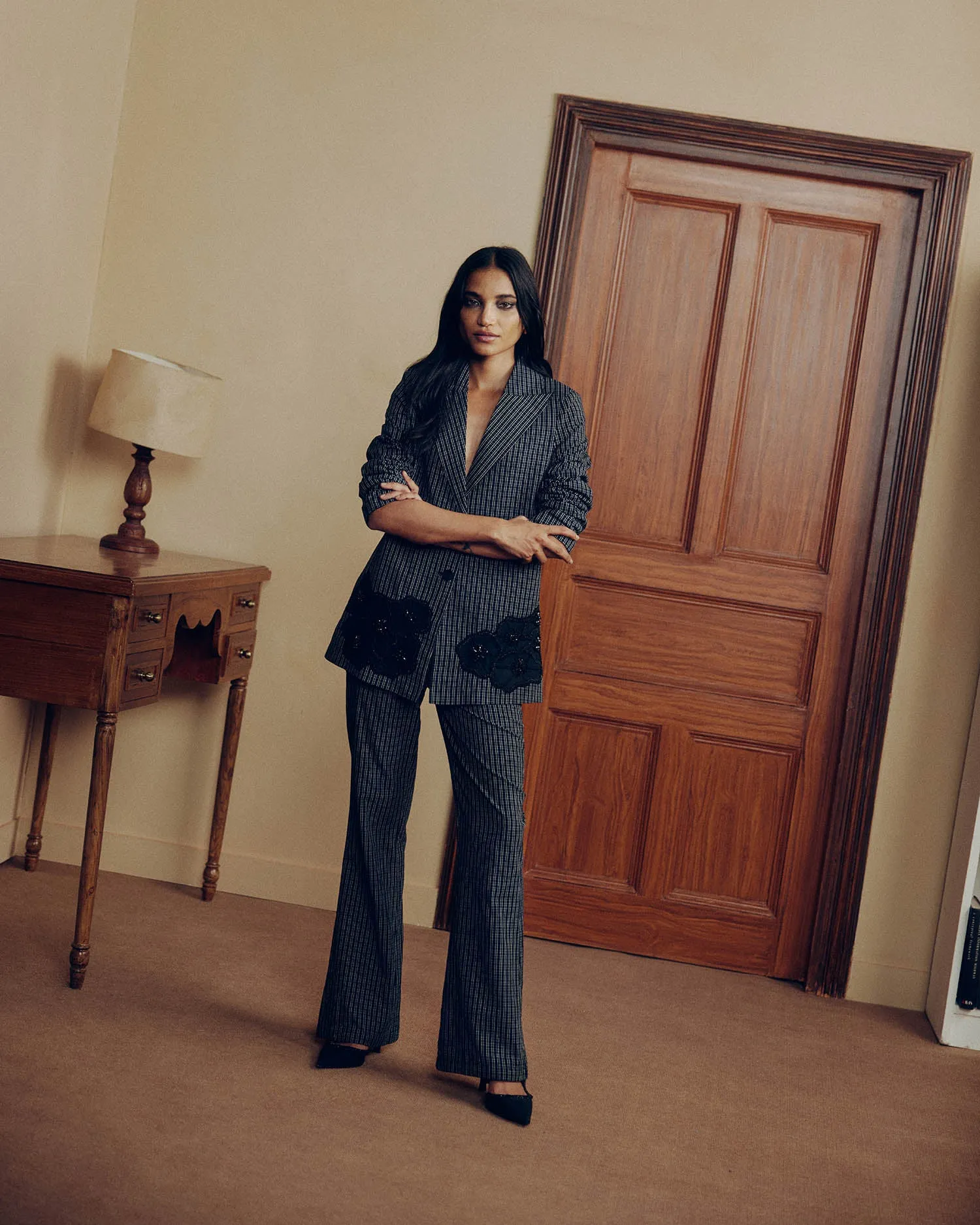 CHECK EMBELLISHED PANTSUIT