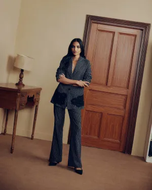 CHECK EMBELLISHED PANTSUIT