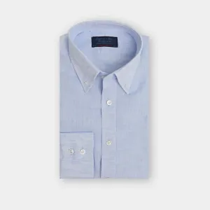 Contemporary Fit, Button Down Collar, 2 Button Cuff Shirt in Sky Blue Linen