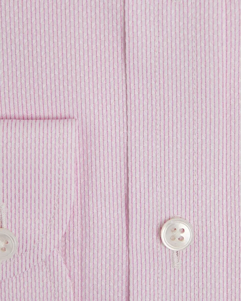 Contemporary Fit, Button Down Collar, 2 Button Cuff Shirt In White With Small Pink Triangles