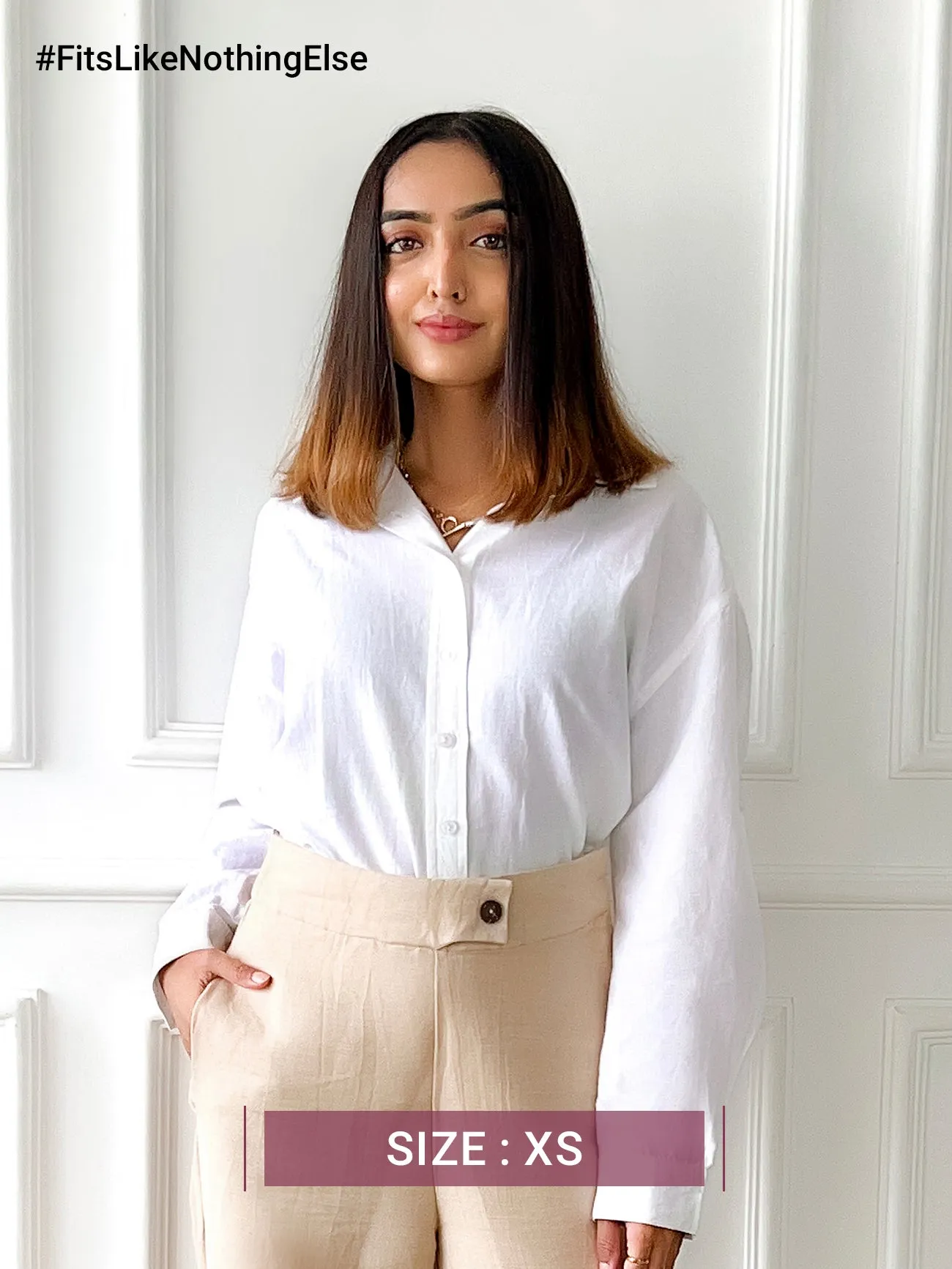 Cotton Collared Oversized Shirt - White