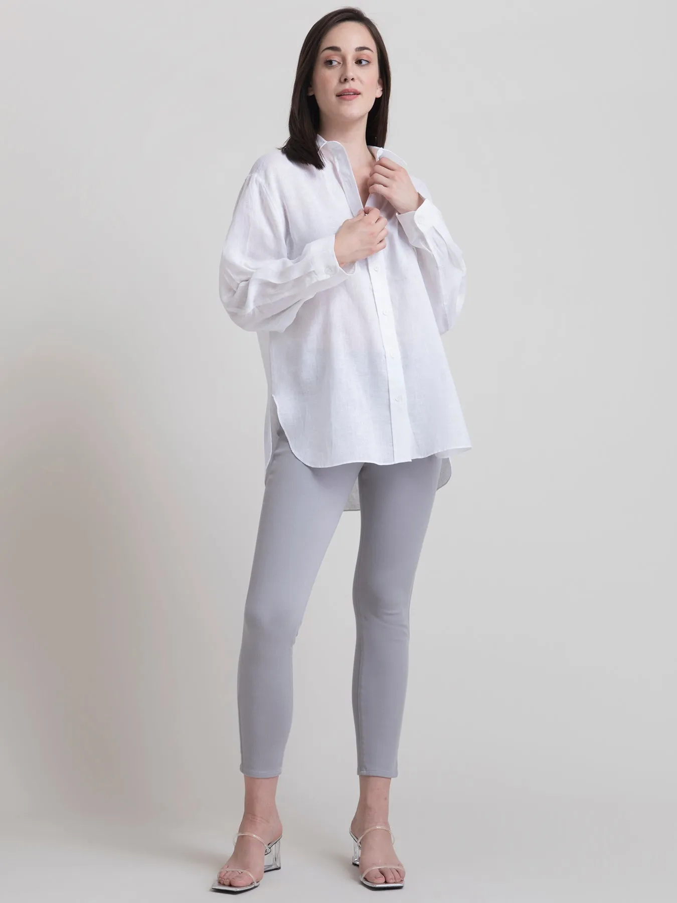 Cotton Collared Oversized Shirt - White
