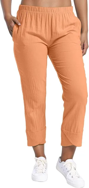 Cotton Linen Pants Women Baggy Harem Summer Casual Elastic Loose Trousers Beach Travel Vacation Pants with Pockets