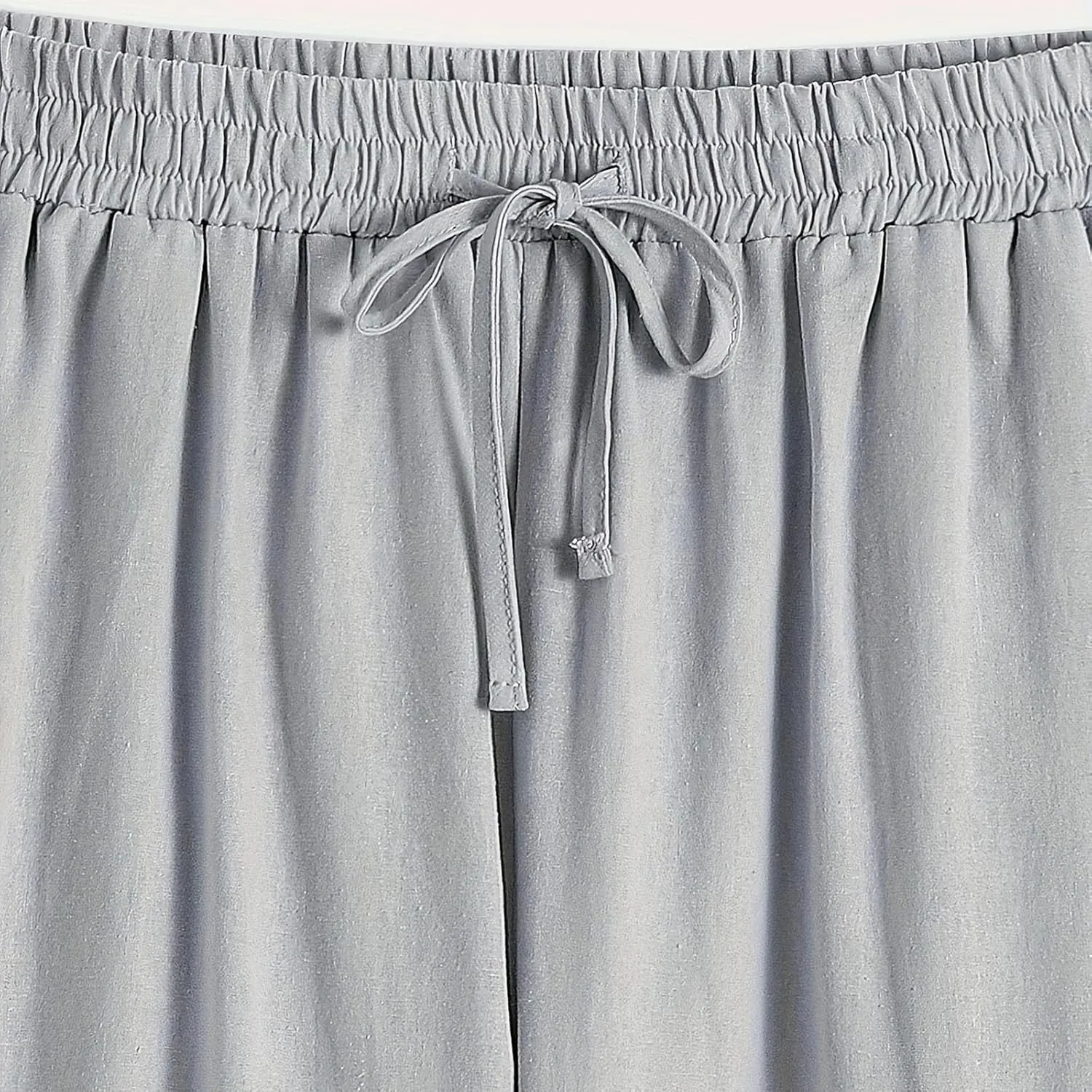 Cotton Linen Straight Leg Pants for Women Casual Drawstring Elastic Waist Trousers with Pockets Summer Lounge Pant