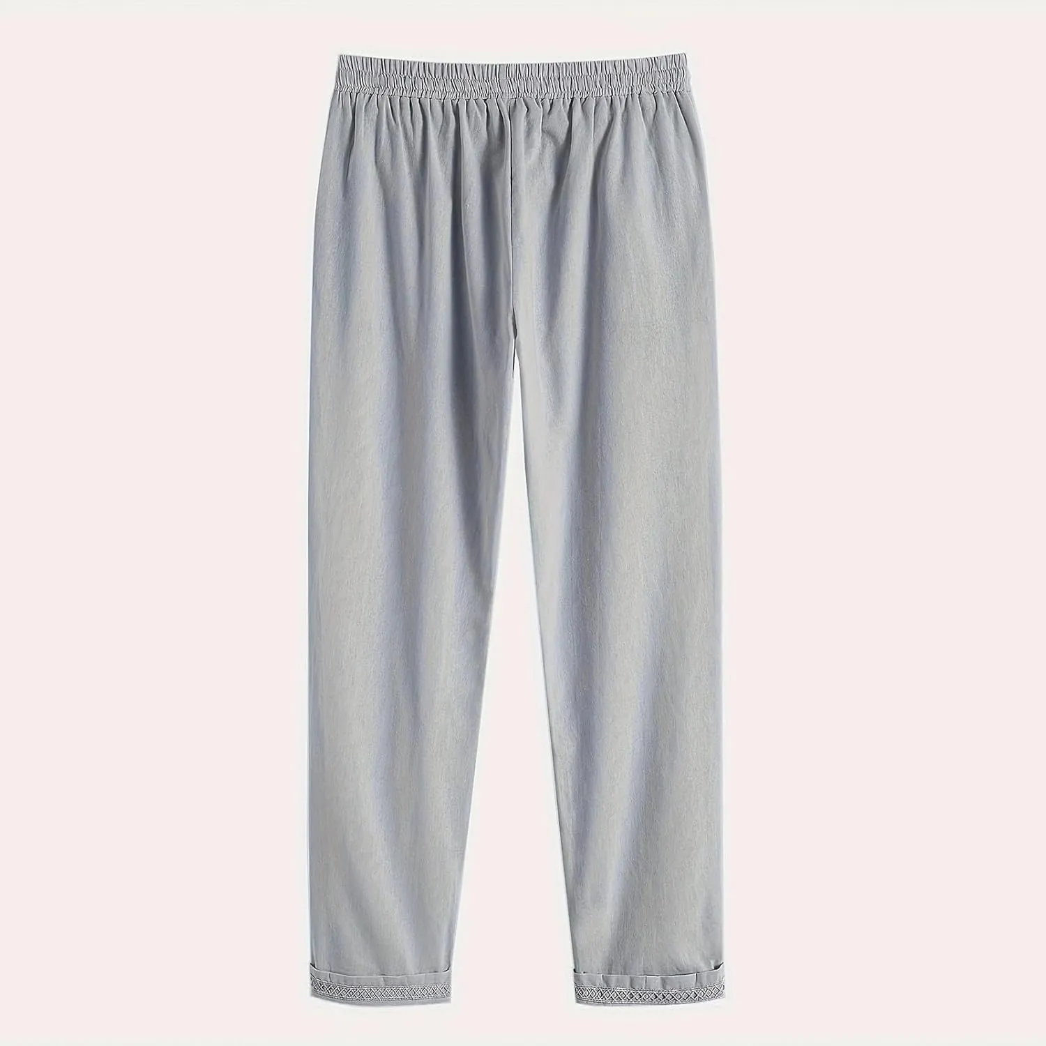 Cotton Linen Straight Leg Pants for Women Casual Drawstring Elastic Waist Trousers with Pockets Summer Lounge Pant