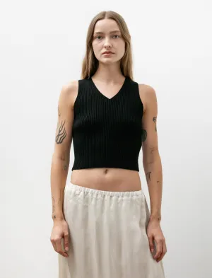 Cotton Silk Rib Knit V-Neck Vest Black