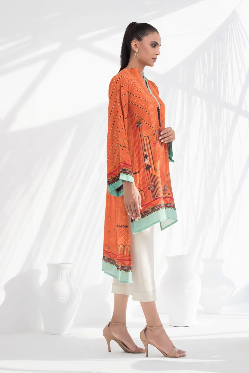Crepe High Low Printed Kurta With Trousers