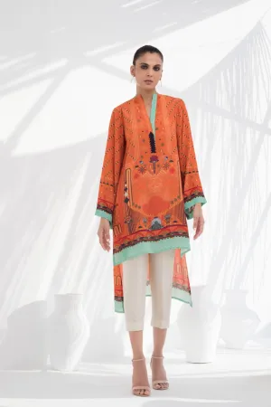 Crepe High Low Printed Kurta With Trousers