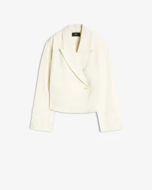 Cropped Linen Blend Blazer in Ivory