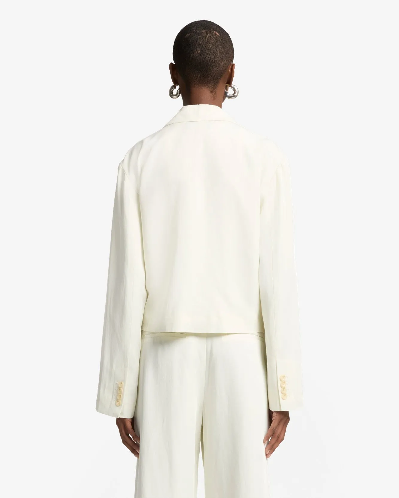 Cropped Linen Blend Blazer in Ivory