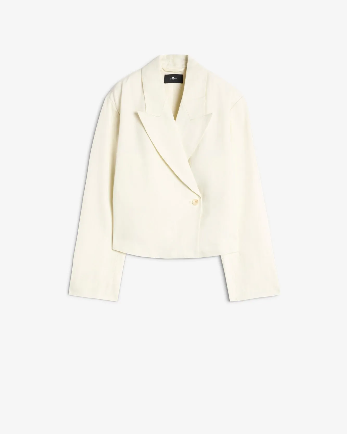 Cropped Linen Blend Blazer in Ivory