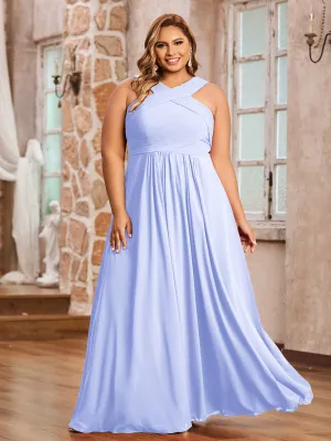 Cross Shoulder Strap Chiffon Dress with Empire Waist Lavender Plus Size