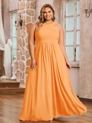 Cross Shoulder Strap Chiffon Dress with Empire Waist Orange Plus Size