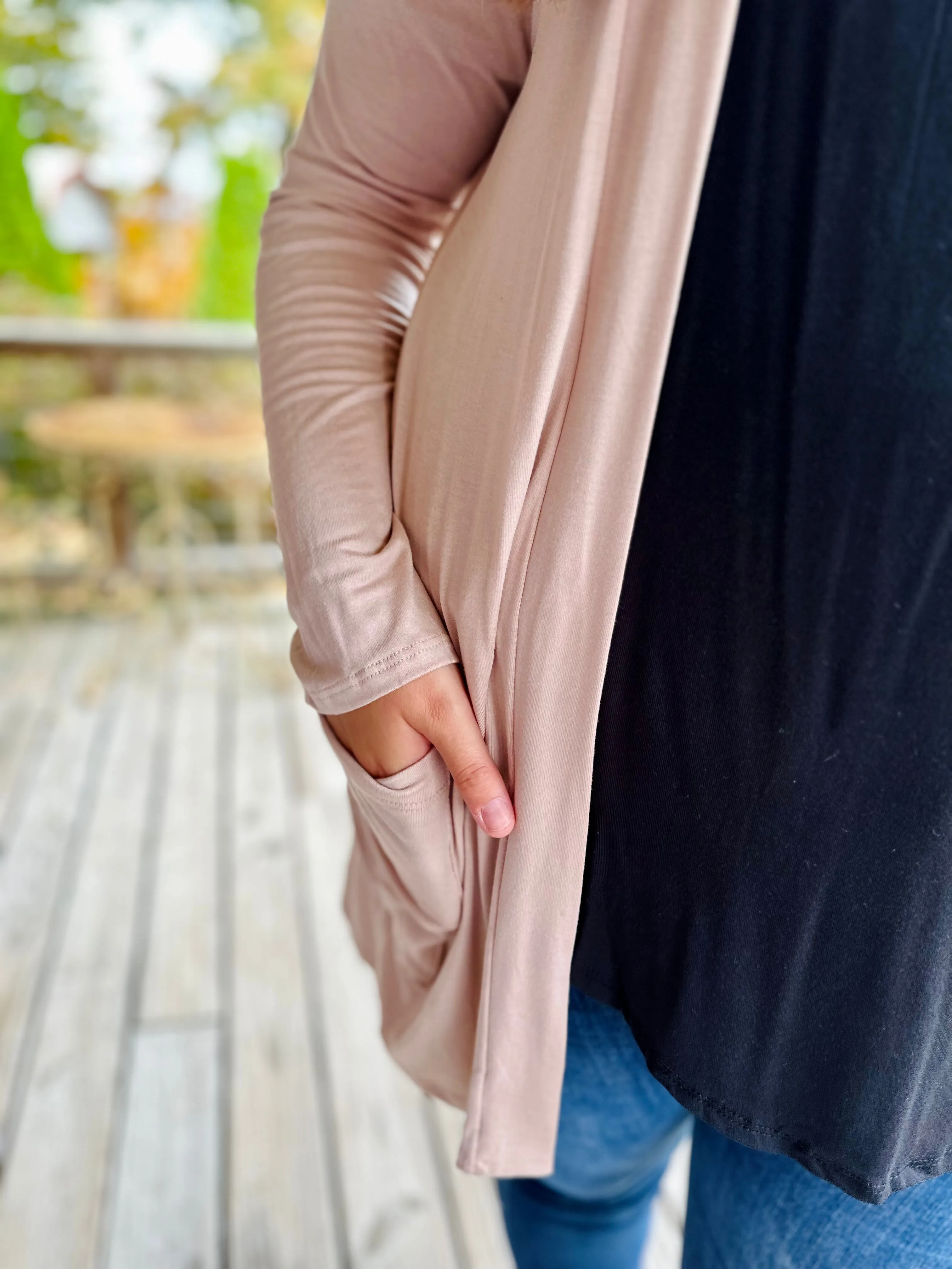 Curvy Taupe Casual Cardigan w/ Pockets