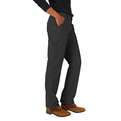 Dickies Women's Relaxed Straight Carpenter Duck Pant, Rinsed Black, 14